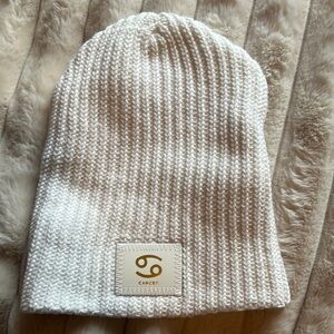 White Knit Beanie with Zodiac Patch